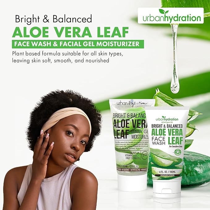 Urban Hydration Aloe Face Wash & Gel Moisturizer Bundle | Hydrating, Acne-Fighting, Lightweight, Smooth Skin | For All Skin Types | Bright & Balanced Skincare Duo | 6oz + 2.5oz