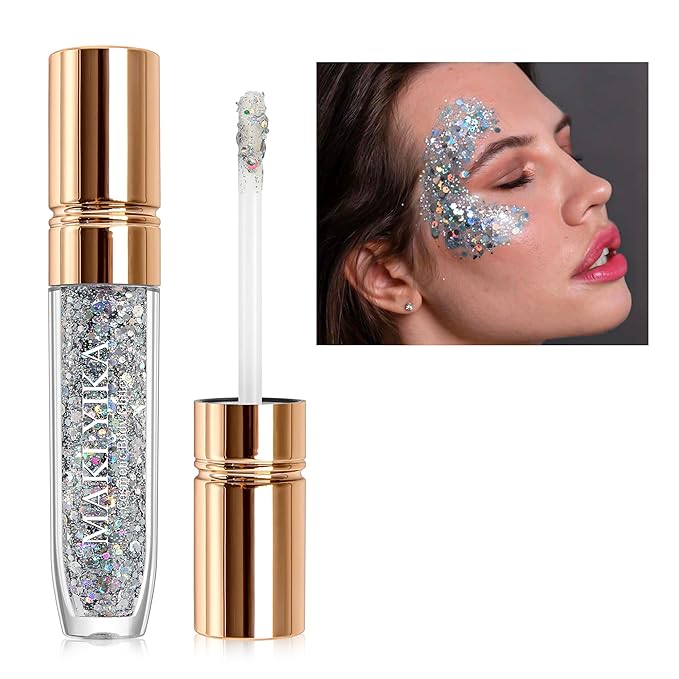 Lip Glitter Lipstick Mermaid Sequins for Lips Eye Hair, Singer Concerts Party Festival Sparkling Chunky Glitter for Women, Silver Lips