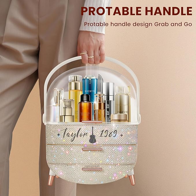 Bling Makeup Organizer for Teen Girl Gift,Hollywood Vanity Makeup Storage Box for Girl Birthday Gift,Practical Gift for Daughter,Bathroom Organizer,Skincare Organizer (Rhinestone Taylor)