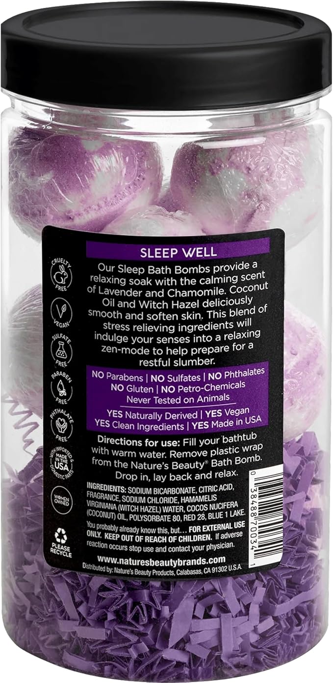 Nature's Beauty Lavender Chamomile Sleep Bath Bomb Gift Set Multi-Pack- Luxury Fizzy Relax Spa Bomb w/Vanilla + Citrus Scent Made with Coconut Oil + Witch Hazel, 17.5 oz | 10 ct ea (2 Pack)