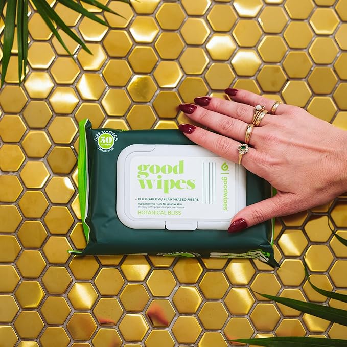 goodwipes Flushable Wipes - Individually Wrapped Butt Wipe for On-the-Go Adults - Portable Mini Wipes - Travel Essentials - Sewer & Septic Safe - Botanical Bliss, 32 Count (1 Pack)