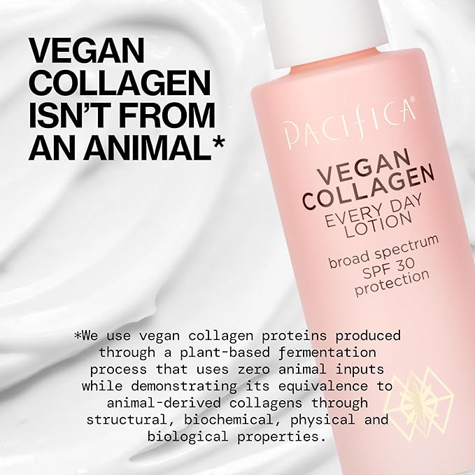 Pacifica Beauty Vegan Collagen SPF 30 Broad Spectrum Sunscreen Every Day Face Lotion, UVA/UVB Protection for All Skin Types, Lightweight, Moisturizing & Hydrating, Cruelty Free, White, 1.7 Fl Oz