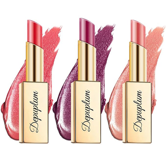 Red Mulberry Nude Lipstick Set for Women Shimmer Tinted Lip Balm Hydrating Moisturizing Lip Gloss Cruelty Free Lip Makeup, DM108/109/118