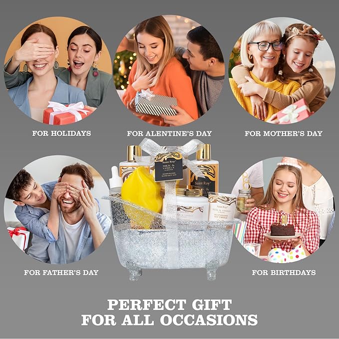 Saint Roy for Men & Dad Bath and Body Almond Milk Vanilla Spa Gifts for Women, Bath Gift Set Shower Gel, Scent Lotion, Bath Bomb Spa Gift Basket, Bath Care Set Birthday Holiday Home Spa Gifts