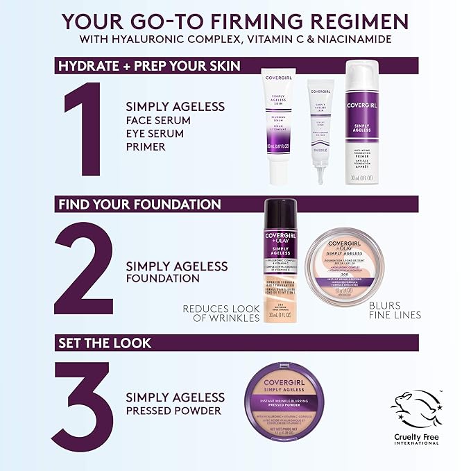 COVERGIRL Simply Ageless Instant Wrinkle-Defying Foundation Creamy Natural 0.44 Fl Oz & Instant Wrinkle Blurring Pressed Powder Classic Ivory 0.39 Oz