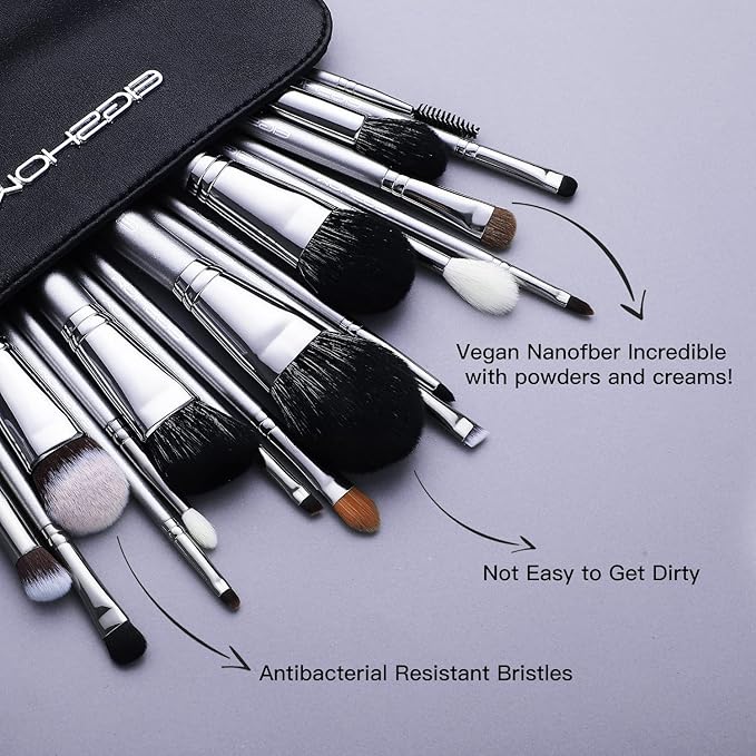 Professional Makeup Brush Set, EIGSHOW High End Makeup Brushes for Foundation Powder Blending Blush Bronzer Eyeliner Eyeshadow with Case (PRO 18pcs Grey)