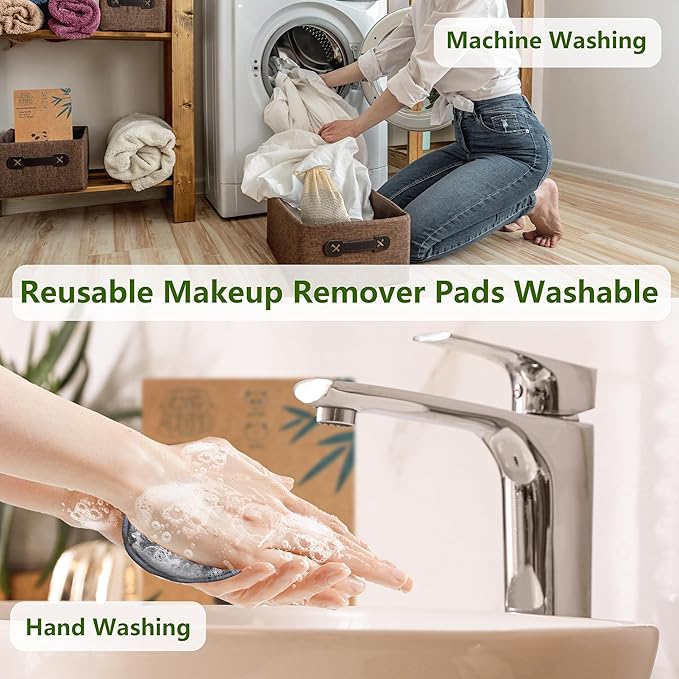 28 Pack Reusable Cotton Rounds with Washable Laundry Bag and Round Box|Travel Essentials for Skincare, Makeup Remover Pads and Storage|Reusable Makeup Remover Pads Black