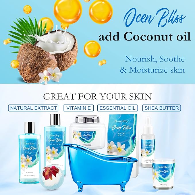 Fathers Day Gifts for Men for Dad Spa kit Gifts for Her or Him Birthday Gifts for Women, Luxury Home Spa Kit, 8pcs Bath Gift Set Ocean & Vanilla, Gift Baskets for Women Unique Mother's Day Gifts