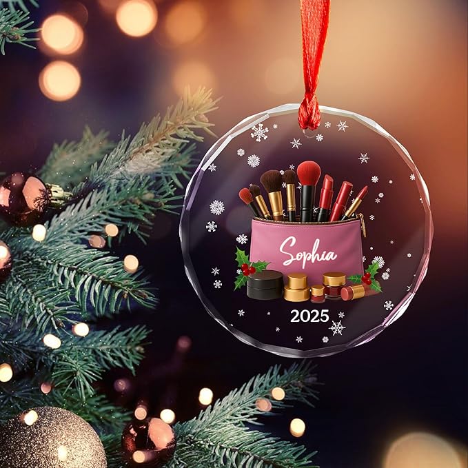Personalized Makeup Tools Christmas Ornament 2025, Makeup Box Christmas Ornament Gift for Makeup Artist, Christmas Tree Decor for Makeup Shop, Gift for New Makeup Coworkers (Makeup 6)