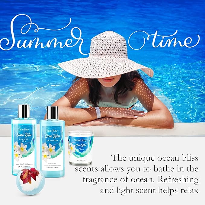 Fathers Day Gifts for Men for Dad Spa kit Gifts for Her or Him Birthday Gifts for Women, Luxury Home Spa Kit, 8pcs Bath Gift Set Ocean & Vanilla, Gift Baskets for Women Unique Mother's Day Gifts