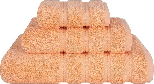 American Soft Linen Premium 3 Piece Towel Set, 1 Bath Towel 1 Hand Towel 1 Washcloth, 600 GSM 100% Cotton Turkish Towels for Bathroom, Peach Towel Set