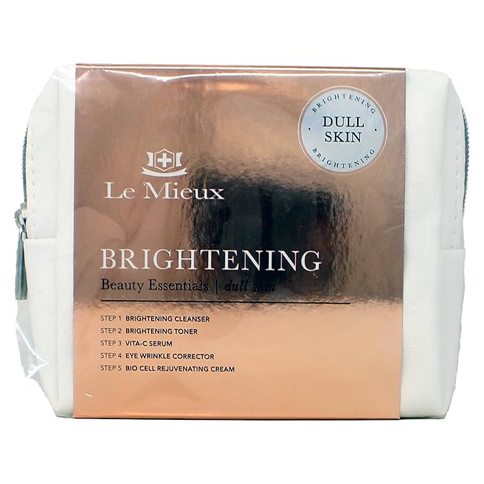 Le Mieux Beauty Essentials for Dull Skin - 5-Piece Skincare Set - Illuminating Cleanser & Toner, Vitamin C Serum, Eye Wrinkle Corrector and Bio Cell Rejuvenating Cream for Face