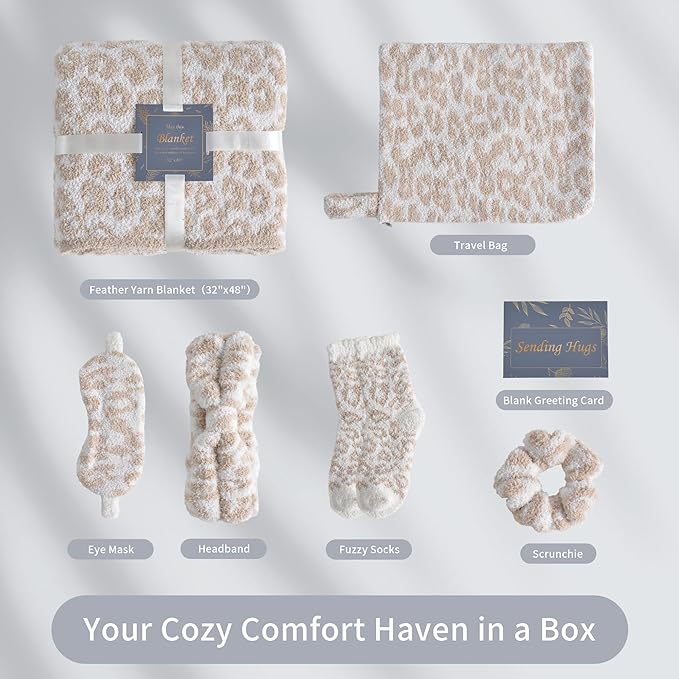Birthday Box Care Package Get Well Soon Gift Baskets Self Care Gifts for Women, Birthday Gift Basket for Her, Leopard Print Gifts for Women Mom Wife Daughter Sister Friends Leopard Khaki
