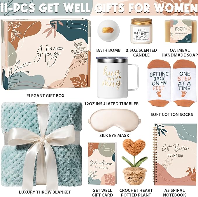 Get Well Gifts for Women After Surgery Recovery, Get Well Soon Gift Baskets for Women Chemo Care Package, Thinking of You Cancer Care Gifts for Sick Friends, Feel Better Encouragement Comfort Gift Box