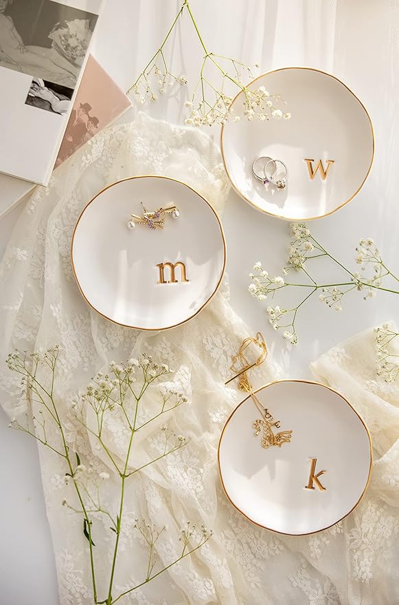 COLLECTIVE HOME - Ceramic Jewelry Tray, Decorative Trinket Dish for Rings Earrings Necklaces Bracelet Watch Keys, Birthday Mother's Day Christmas Gift for Women, 4.75", White Surface (W)