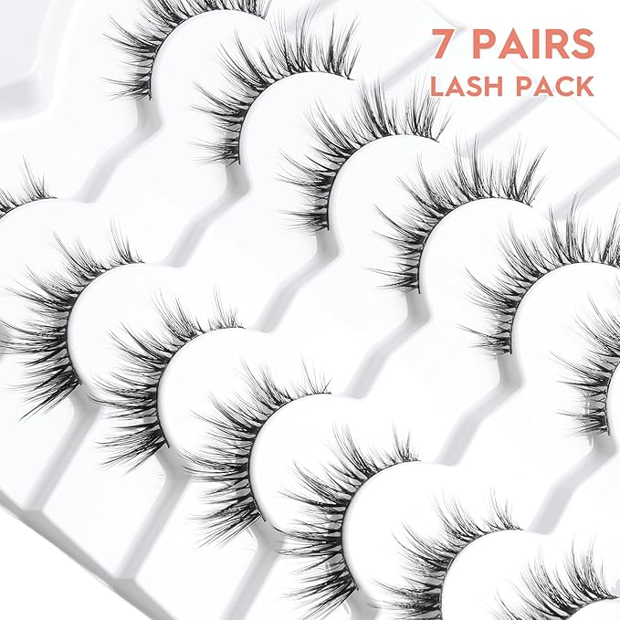 Manga Lashes Wispy 14mm False Eyelashes Natural Look Cat Eye Lashes Strips 0.1mm Thin Band Anime Eyelash 3D Volume Manhua Lash Pack C Curl Eyelashes 7 Pair Siligli
