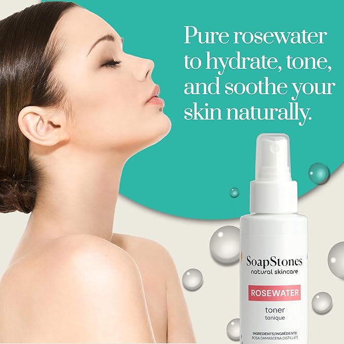 Soapstones Rose Skincare Bundle - Rosewater Toner, Bulgarian Rose Facial Wash & Rosewater Moisturizer - Hydrating Toner, Deep Moisture Face Cream & Natural Face Wash for Glowing Complexion