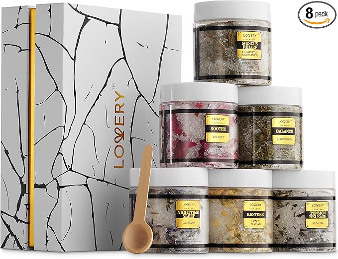 Gifts for Women Who Have Everything, Epsom Bath Salts Gift Basket Set, Relaxing Self Care Salt W/Essential Oil, Christmas Gifts for Mom, Lavender, Eucalyptus, Lemon, Coconut, Tea Tree, Honey Almond