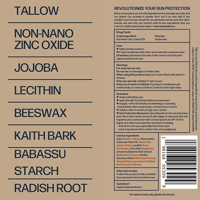 Mineral Sunscreen SPF 50 | With Grass-Fed Tallow & Zinc Oxide | Non-Greasy Formula for Face & Body | Made Without Reef-Harming UV Filters | 3 oz (85 g)