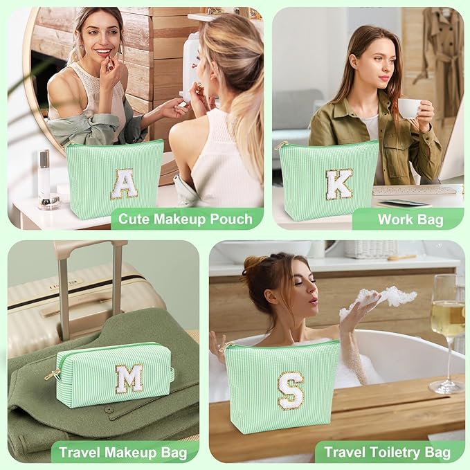 YOOLIFE Travel Makeup Bag Cosmetic Bag - Make Up Bag with Makeup Brush Bag Monogram Makeup Pouch Bag 2 Pieces Cute Makeup Bag Personalized Gifts Best Friend Birthday Gifts for Women Letter Y