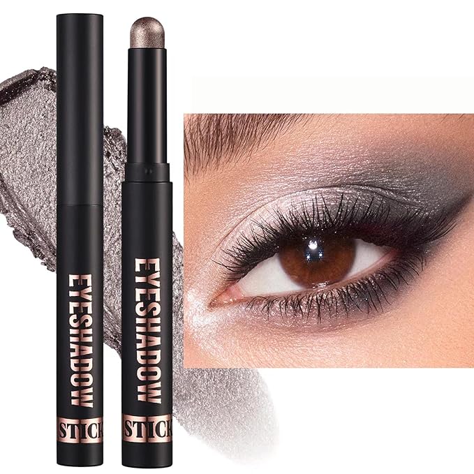 Silver Gray Grey Cream Eyeshadow Stick, Glitter Smooth Shimmer Eyeshadow Pencil Makeup, Hypoallergenic Waterproof Long Lasting Multi-Dimension Eye Shadow Highlighter Stick (14#)