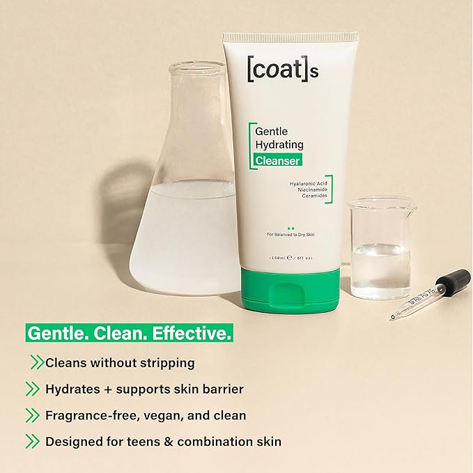 COATS Gentle Hydrating Cleanser [5oz] – Moisturizing Face Wash w/Hyaluronic Acid – Preppy Skincare- Fragrance-Free, Vegan, Clean Skincare for Teens, Combo to Dry Skin - 30 Day Supply