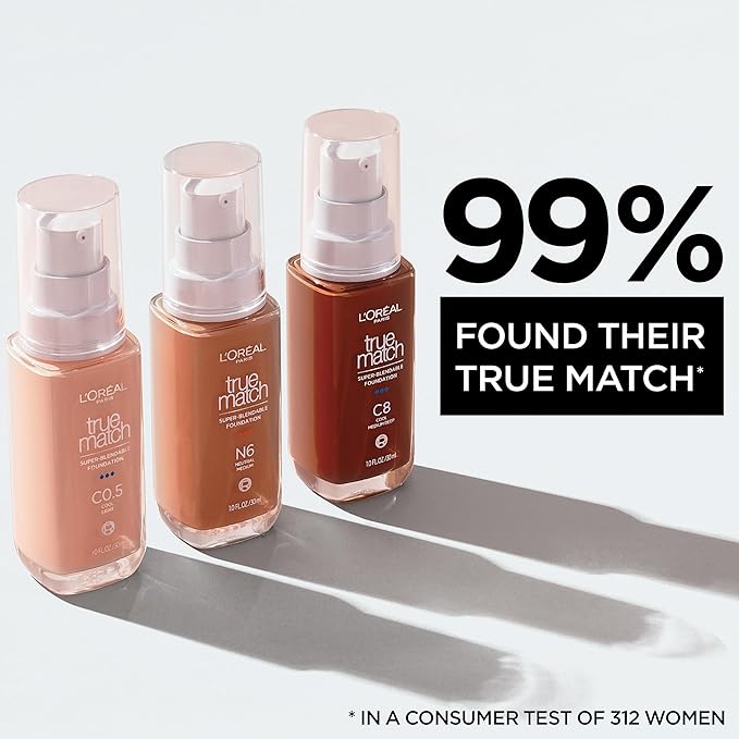 L'Oreal Paris True Match Super-Blendable Foundation, Medium Coverage Liquid Foundation Makeup, N10, Deep, 1 Fl Oz