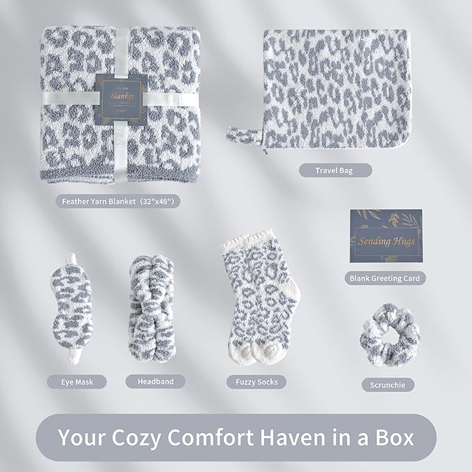 Get Well Soon Self Care Birthday Box Gift Basket for Her, Care Package for Women Leopard Print Gifts for Women Mom Wife Daughter Sister Friends Leopard Grey