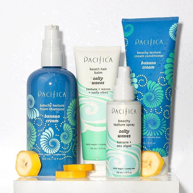 Pacifica Banana Cream Beachy Texture Foam Shampoo – Texturizing Foaming Shampoo for Beachy Waves, Adds Volume & Tousled Look, Sulfate-Free Deep Clean Beauty Vegan & Cruelty-Free Dermatologist Tested