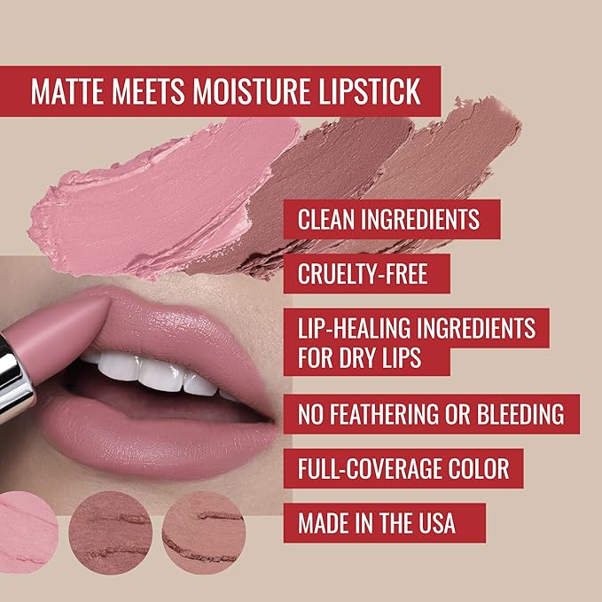 Runway Rogue 90s Vibe Lipstick Trio, Moisturizing Matte Lipstick Set, (‘Patricia’, ‘Front Row’, ‘Booked Out’)