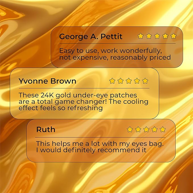 24K Gold Eye Patches for Puffy Eyes and Dark Circles, Luxury Anti-aging Skincare - Collagen Anti Wrinkles Patches w/Vitamin C & Niacinamide to Hydrate, Depuff, Smooth Fine Lines – 25 pairs