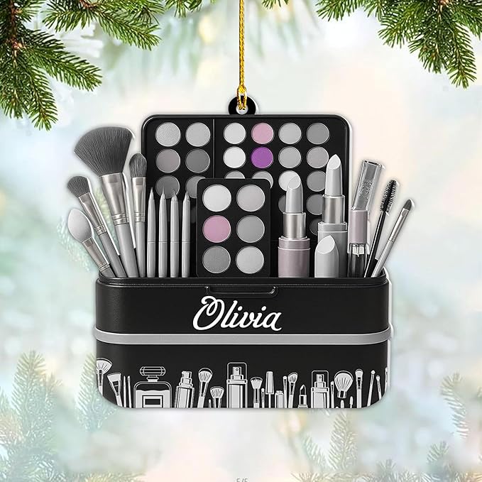 Personalized Makeup Tools Christmas Ornament 2025, Makeup Box Christmas Ornament Gift for Makeup Artist, Christmas Tree Decor for Makeup Shop, Gift for New Makeup Coworkers (Makeup 10)