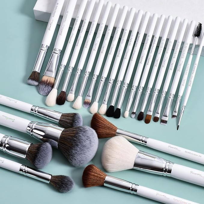 Professional Makeup Artist Brushes Set 26Pcs Real Natural Goat Hair Labeled White Makeup Brush Set with Foundation Powder blush concealer blending eyeshadow contour make up brushes set