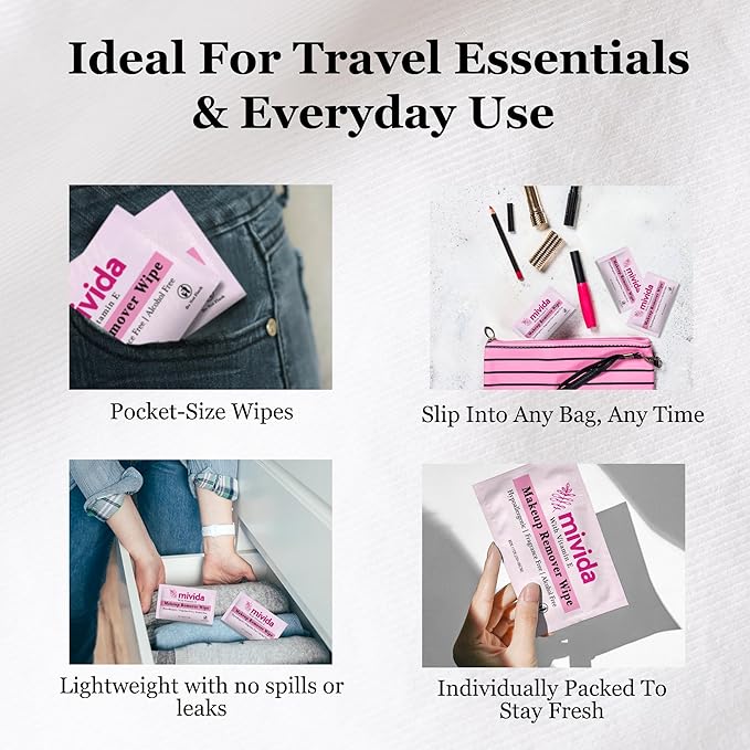 1400-Count Bulk Individually Wrapped Makeup Remover Wipes | Hypoallergenic, Fragrance-Free, Alcohol-Free with Vitamin E | Travel Essentials, Makeup Remover Wipes for Hotels, Airbnb