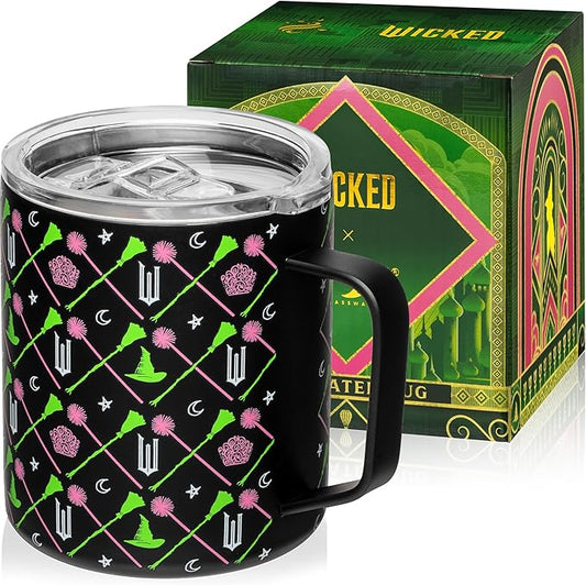 Dragon Glassware x Wicked 12 oz Stainless Steel Camp Mug with Lid - Insulated Camping Mug for Coffee, Tea, Matcha, Hot Beverages - Black