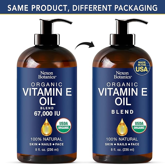 Organic Vitamin E Oil Blend 8 fl oz - Made from Pure, Natural Oils for Skin, Scars & Face - Aceite de Vitamina E - Nexon Botanics