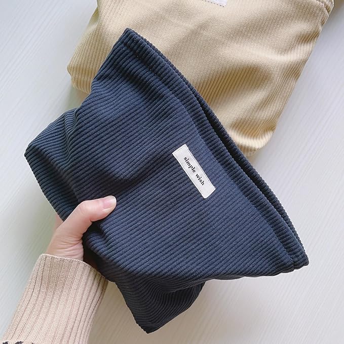 Wudygirl Cosmetic Bags for Women,Travel Makeup Bag,Aesthetic Women Handbags Purses,Large Capacity Corduroy Toiletry bag Zipper Pouch(Navy Blue)