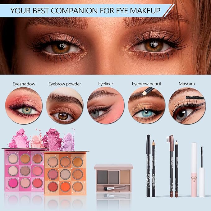 Makeup Kits For Girls Teens, Makeup Gift Set For Women with Eyeshadow Palettes, Brushes, Lip Gloss, Travel Make up Starter Kit For Beginners (C0934)