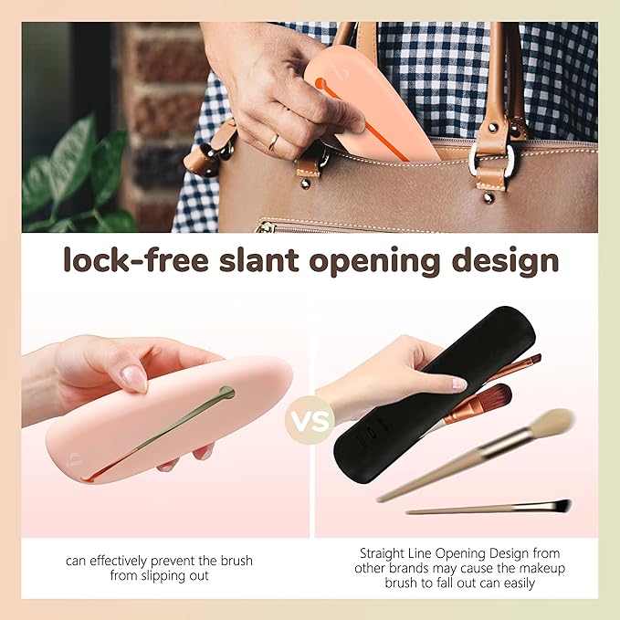 Travel Makeup Brush Set 4 Pcs, Silicon Portable Cosmetic Brush with Pouch, Beginner Friendly, for Foundation Blending Concealers Face Eyeliner Blush Makeup Brushes Kit