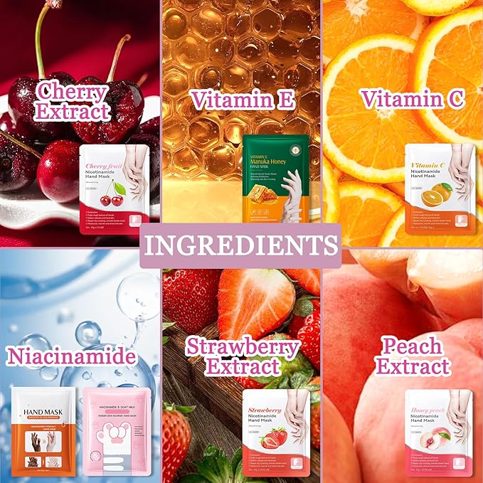 Hydrating Hand Masks, 6PCS Hand Mask Moisturizing Gloves for Men Women, Smooth Long Lasting Soft Exfoliating Hand Peeling Spa Mask Moisturizer Beauty Gift Set for Dry Cracked Rough Dull Hands（H)