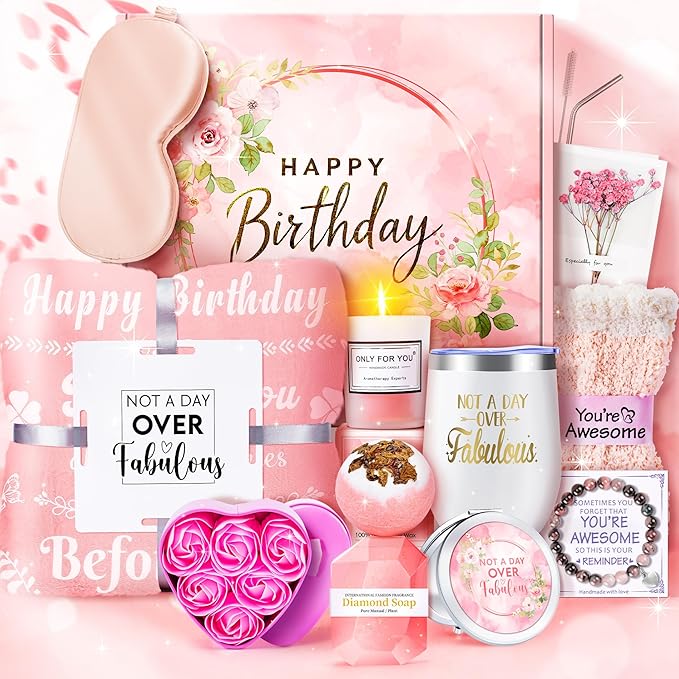 15PCS Birthday Gifts for Women-Pink Self Care Package Get Well Soon Gifts, Relaxing Spa Gift Female Friendship Thinking of You Care Package for Mom Her Wife Girlfriend Friend Sister