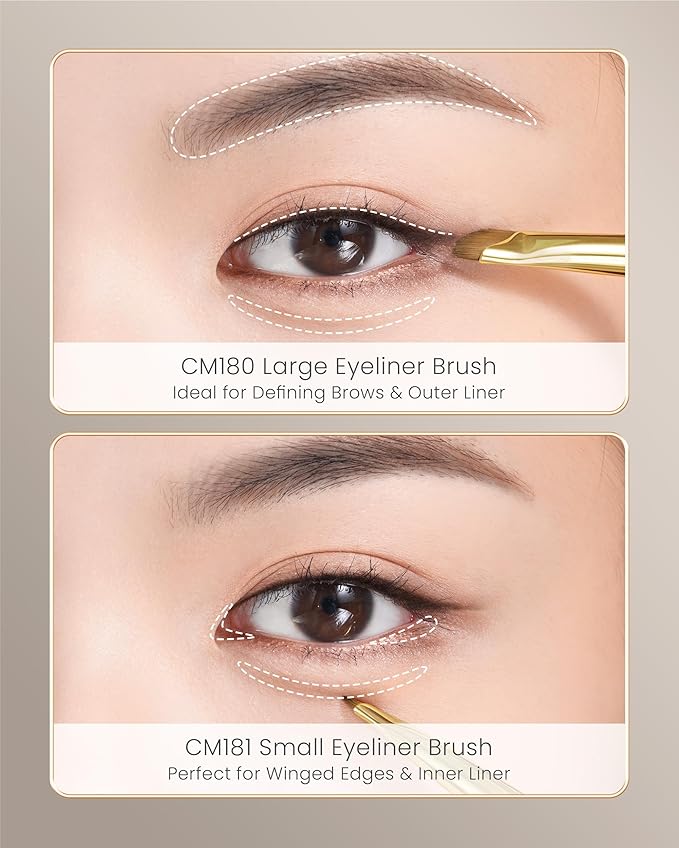 Desert Oak Series Wing Liner Duo Brush Set - CM 180 Bold Angled Eyeliner & CM 181 Precision Detail Brush for Gel/Liquid/Powder, Bubinga Handle & Brass Ferrule