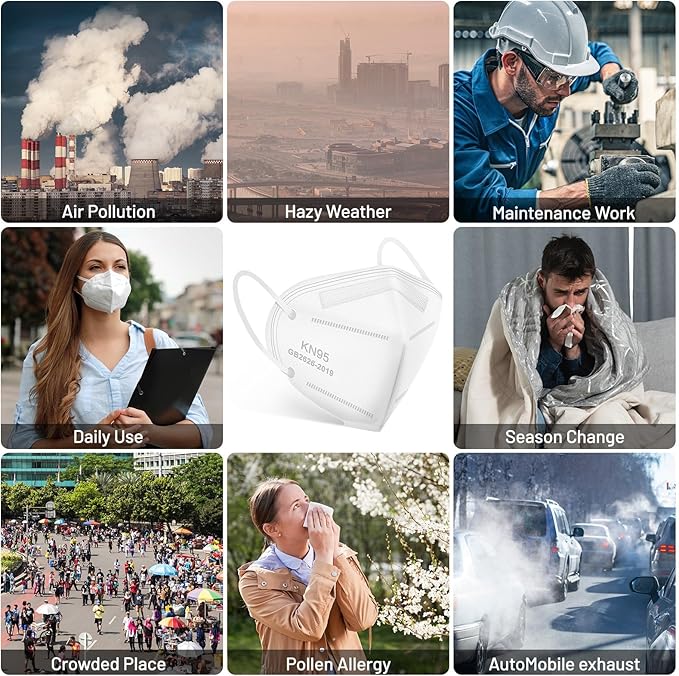 KN95 Face Mask 30pcs Disposable Face Masks Individual Packed Safety 5 Layers Breathable Cup Dust Masks Filtration>95%