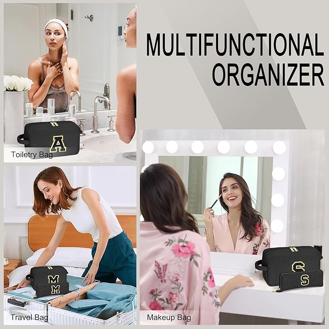 YOOLIFE Initial Travel Makeup Bag Cosmetic Bag - Teen Girl Gifts Trendy Stuff Friend Birthday Gifts for Women Teen Girl Kids