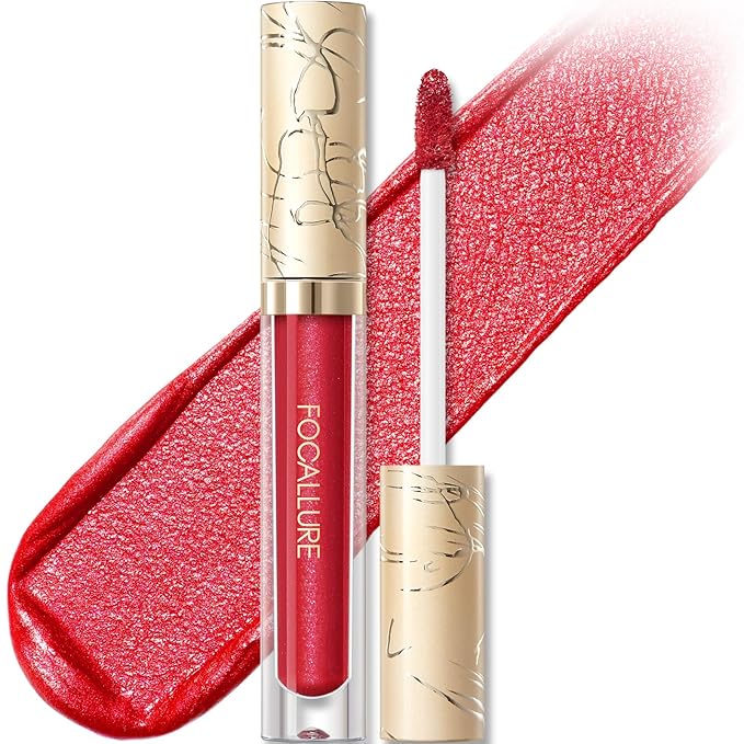 FOCALLURE Metallic Liquid Lipstick,Non Stick Cup Lip Gloss,High Impact Lip Color with Transfer-proof Wear,Long Lasting & Waterproof Lipstick Makeup for Women,RD04 HOLLYWOOD
