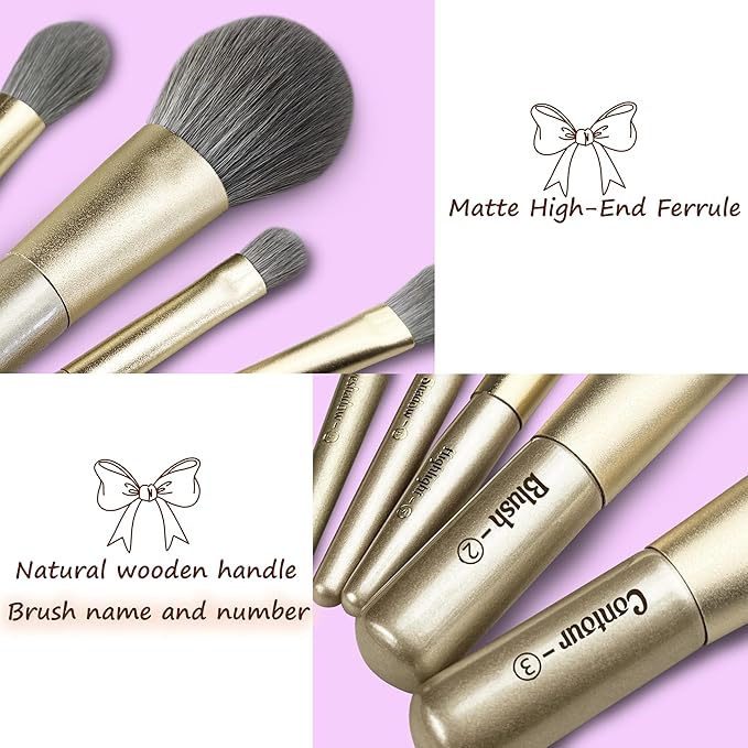 Jilier Travel Makeup Brush Set, 14 pcs Mini Makeup Brushes for Foundation, Powder, Eyeshadow, Highlight, Contour, Blush & Concealer, Small Makeup Brush Set Purse Size with Case