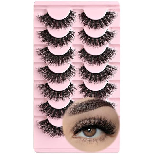 FARRED Lashes Cat Eye False Eyelashes Fluffy Wispy Lash Strips Natural Voume Fake Eyelash Mink Eye Lashes Natural Looking 7 Pairs Full Short Strip Pestañas Set Small Cateye Easy Lashes for Beginners