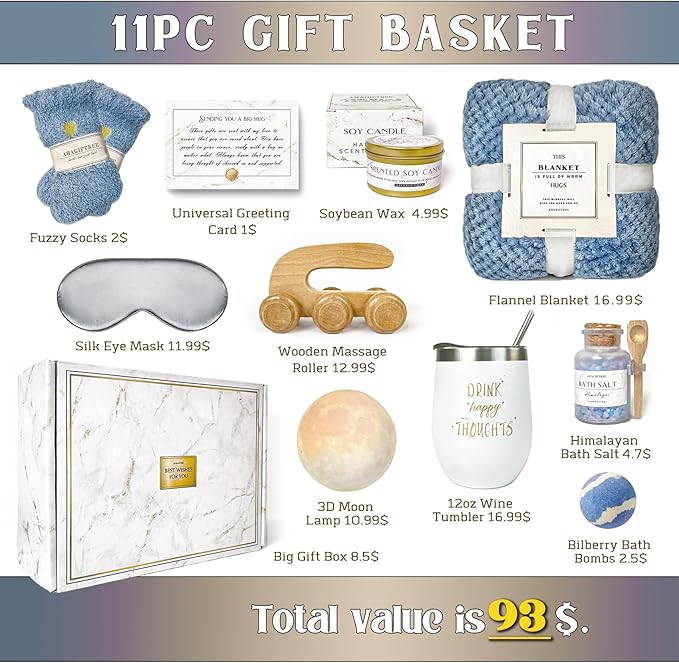 Gift Baskets for Women,11PC Care Package,Think of You, surgery recovery gifts for women,Get Well Soon After Surgery,Birthday Gifts,Thank You,Sympathy Gift Baskets for Women