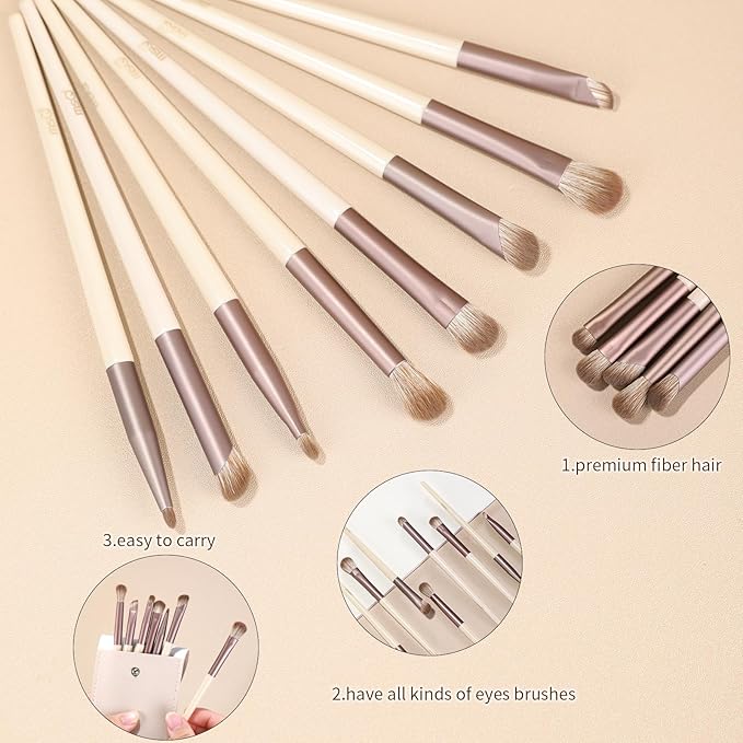 MSQ Eye Makeup Brushes 8pcs Eyeshadow Makeup Brushes Set with Bag Soft Synthetic Hairs for Eyeshadow, Eyeliner, Blending, Concealer, Nose Shadow (Khaki)