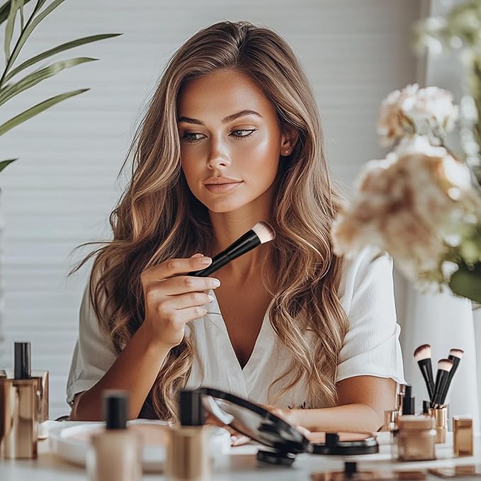 Professional Foundation Brush Set for Liquid Makeup - 0.06mm Ultra-Fine Bristles | Concealer Blush Contour Liquid Cream Blending Angled Shape | No Shedding & Easy Clean | Kabuki Makeup Brushes (3 pcs)